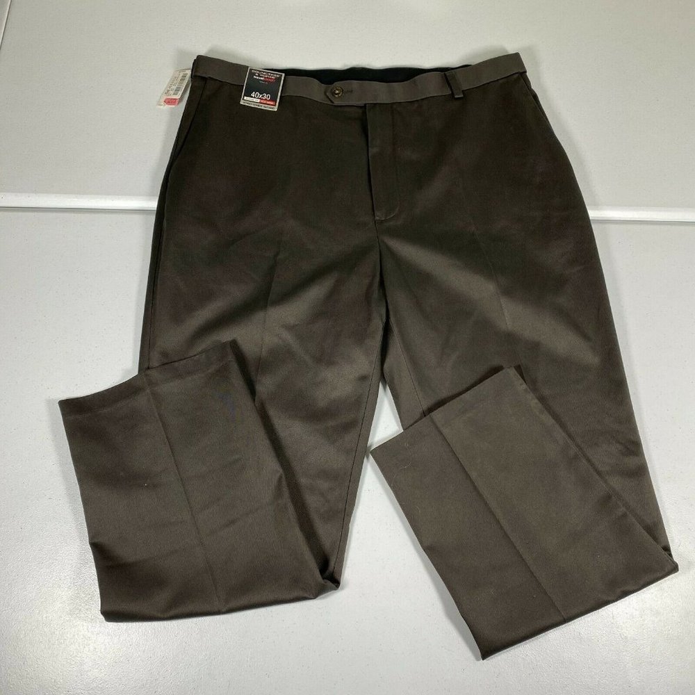 NEW Roundtree Yorke Pants Mens 40 x 30 Gray Khaki Dress Workwear Office Expand